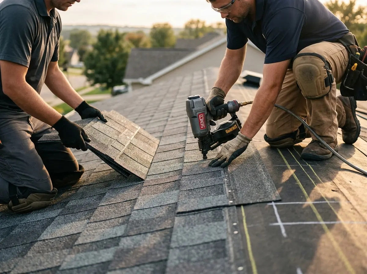 Professional roofer working on a residential roof in Bel Air South